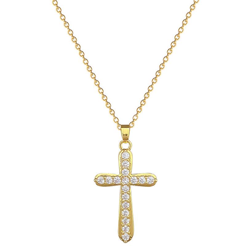 Cross Full Diamond Light Luxury Temperament Gorgeous Full Diamond Necklace Women'S Versatile Collarbone Chain Titanium Steel Chain