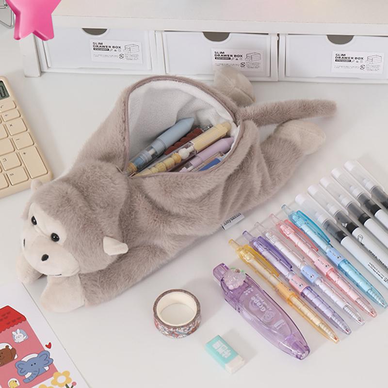 Cartoon Animal Gorilla Plush Pencil Case Large Capacity Soft Holder for Students School Office Girls Boys