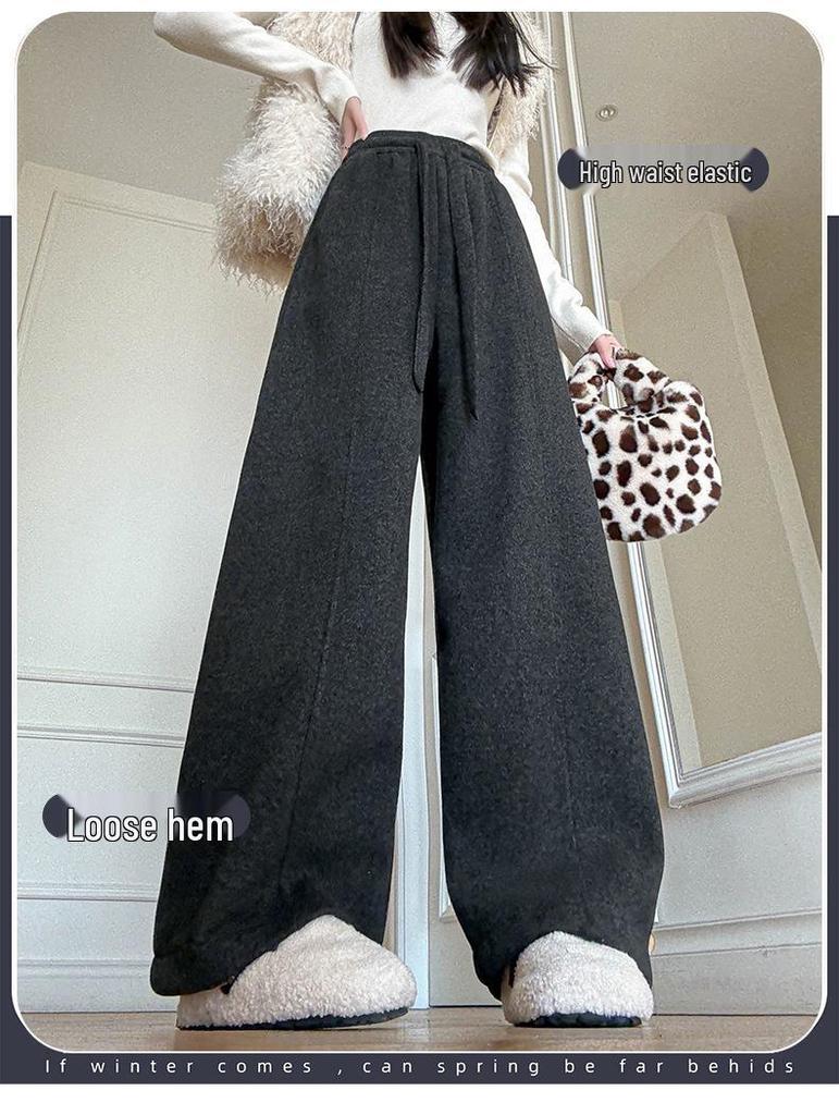 Women's Plus Size High Waist Wide Leg Pants - Fluffy, Thick, and Slimming for Autumn/Winter
