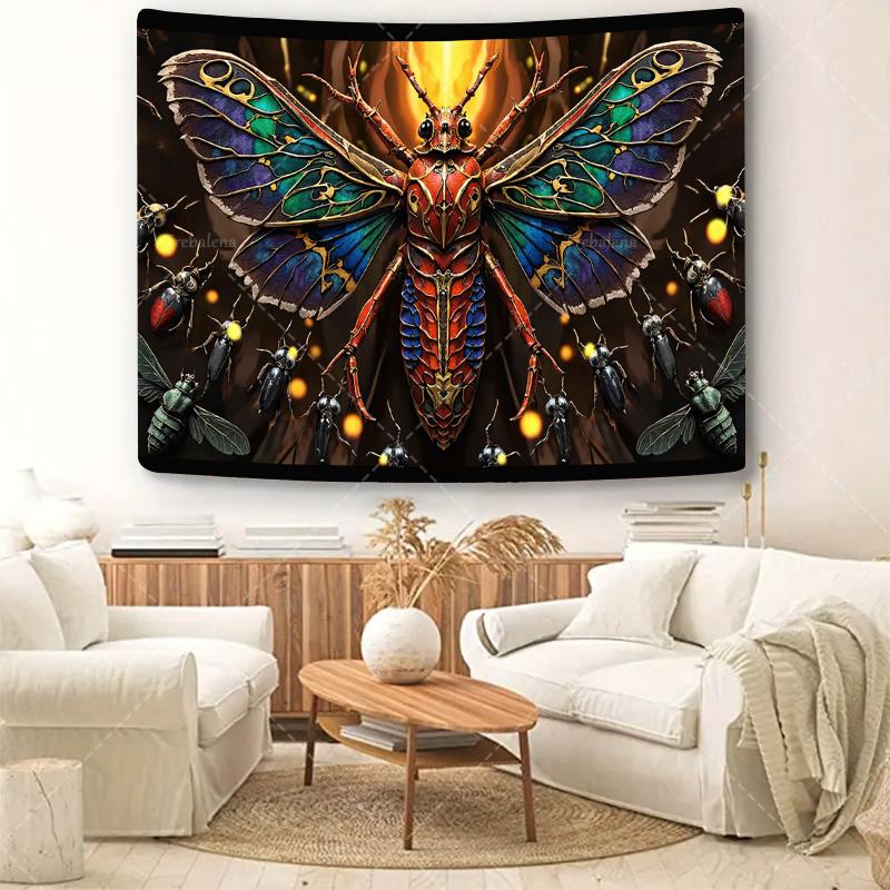 1pc Wall Tapestry Vibrant Moth Tapestry with Firefly Scene - Boho Chic Wall Art Decor