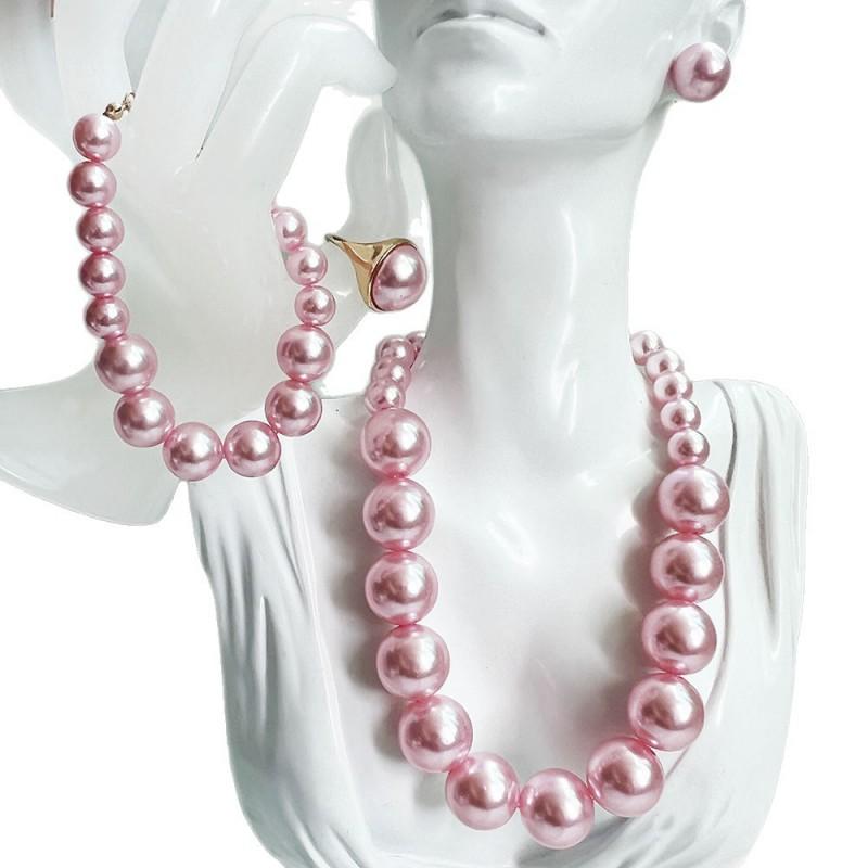 Elegant Korean Vintage Pearl Necklace Set Women Choker Chain Earrings Bracelet Wedding Bridal Formal Dress