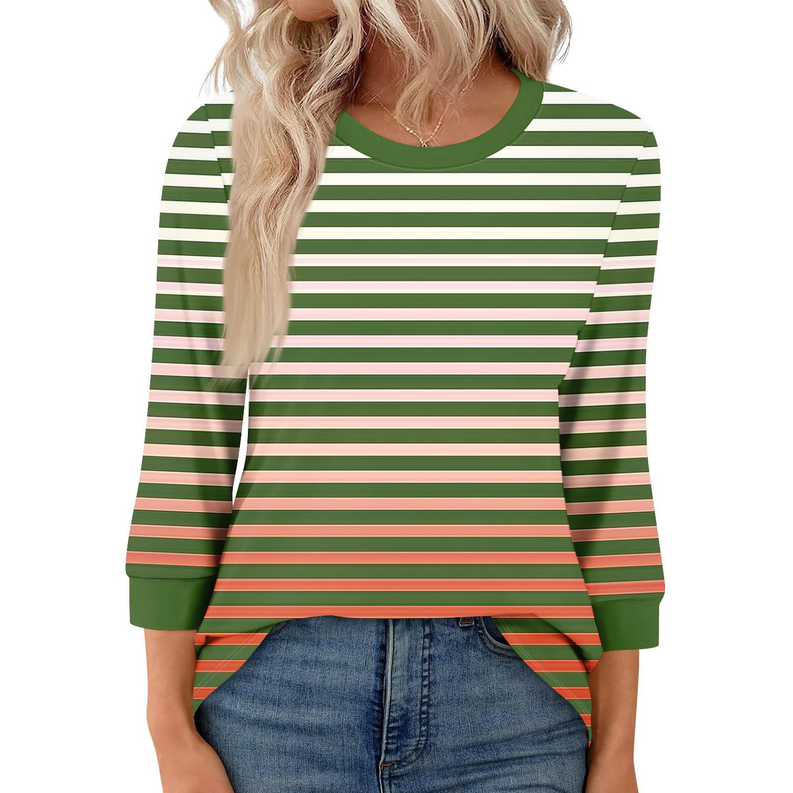 

Женская модная повседневная футболка с рукавом семь восьмых и принтом, топ с круглым вырезом M