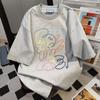 Ladies Summer Short Sleeve Round Collar Casual Graffiti Printed Teenager Pullover Oversize Cotton T Shirt Top
