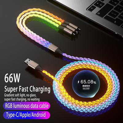 6A Superschnelles Aufladen Buntes leuchtendes Datenkabel Geeignet für iPhone Huawei Xiaomi Ein Ziehen Drei Ladekabel