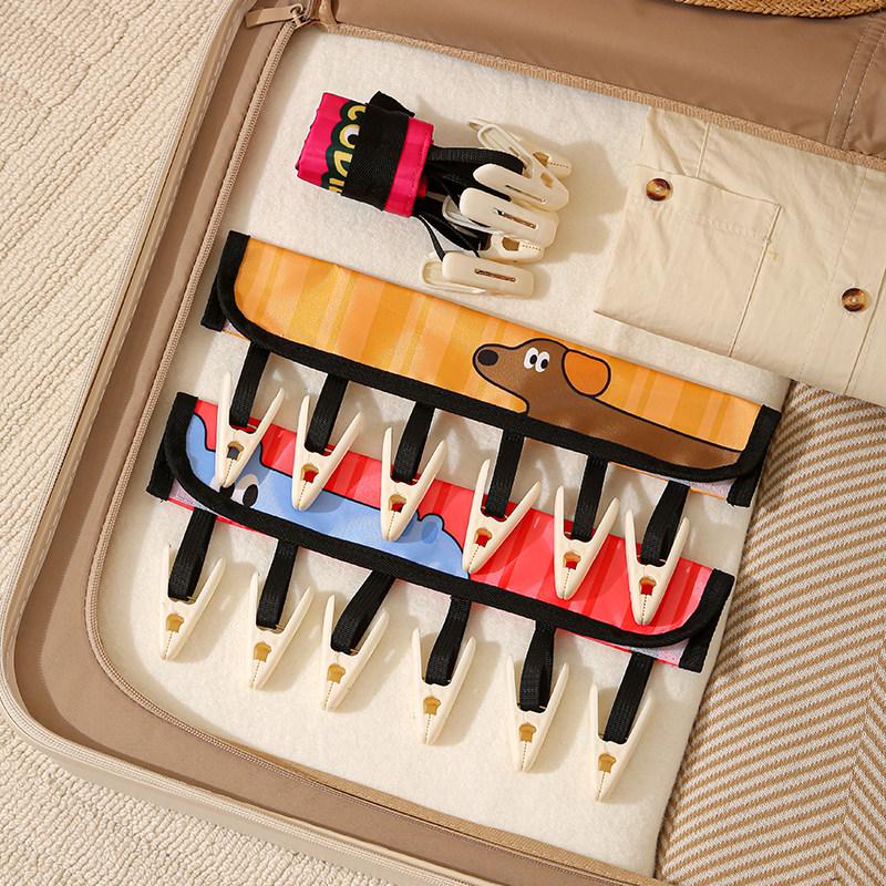 Portable Cartoon Fabric Clothes Hanger & Drying Rack for Travel - Holds Underwear, Panties, Socks with Clips