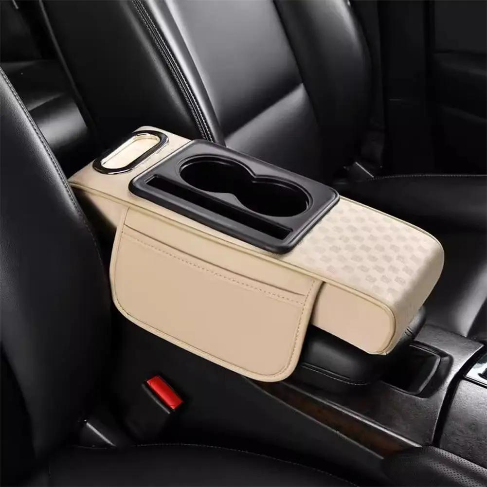 Car Center Console Height Increasing Armrest Cushion PU Multifunctional Tissue Cup Holder Box with Pad Armrest Leather Univ N5M8