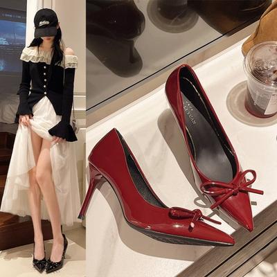 Fashion French Pointed Toe High Heels Women's Pumps Woman Fashion Butterfly Knot Slip-On Party Evening Dress Shoes Plus Size 42