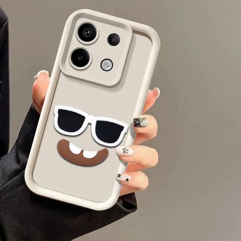 Cute 3D Glass Smile Candy Liquid Phone Case for Xiaomi Redmi Note 14 13 Pro 14S 12 12s 11 11s 14C 12C 13C 10C A5 A3 K80 K70E K60E Cartoon Cover