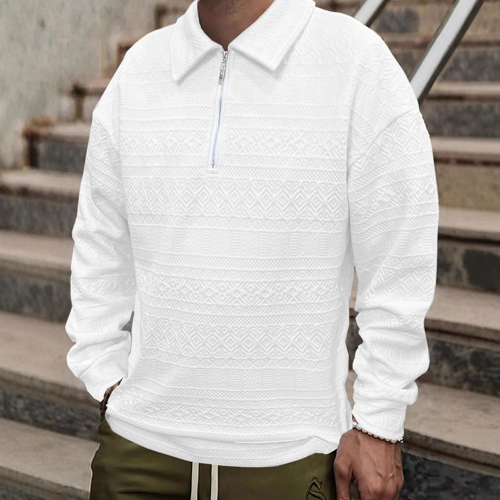 Men's Solid Color Textured Top Half Zip Pullover Casual Slim Fit Long Sleeve Top