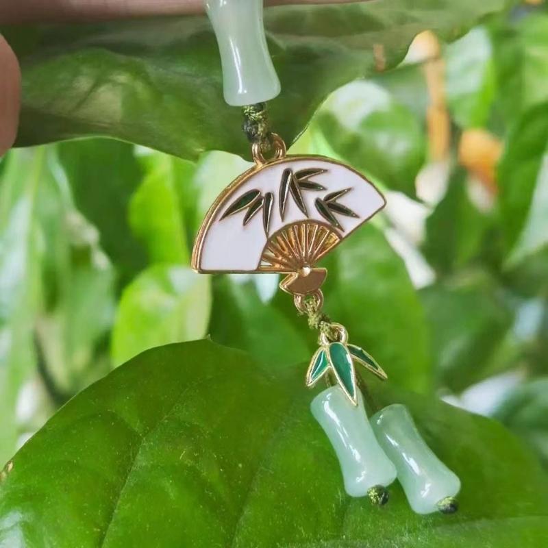 Stylish Cyan Pandas/Fan Phone Lanyard Trendy Han Costume Pendants Fashion Bamboo Joint Phone Charm Straps Ornaments