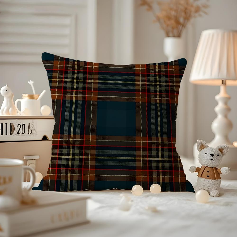 Nordic Scottish Pattern Tartan Cushion Cover Pattern Printed Pillowcase For Living Room Sofa Cushion Cover & Bedroom Decor