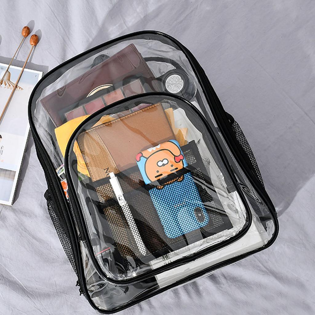 Laptop Backpack School Bags Black Transparent PVC Waterproof Large Capacity for School College