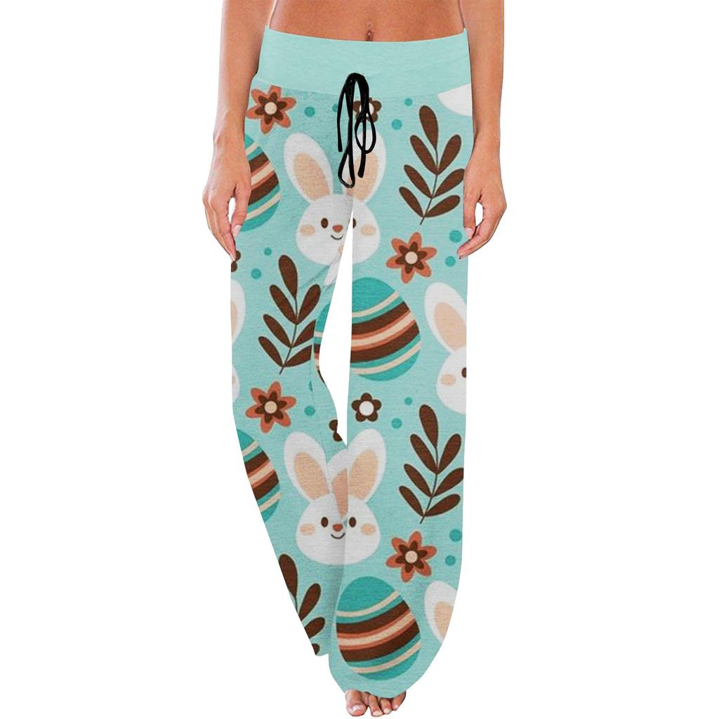 Bequeme Pyjamahose für Damen mit Oster-Print, kleinen Taschen, Kordelzug und weitem Bein