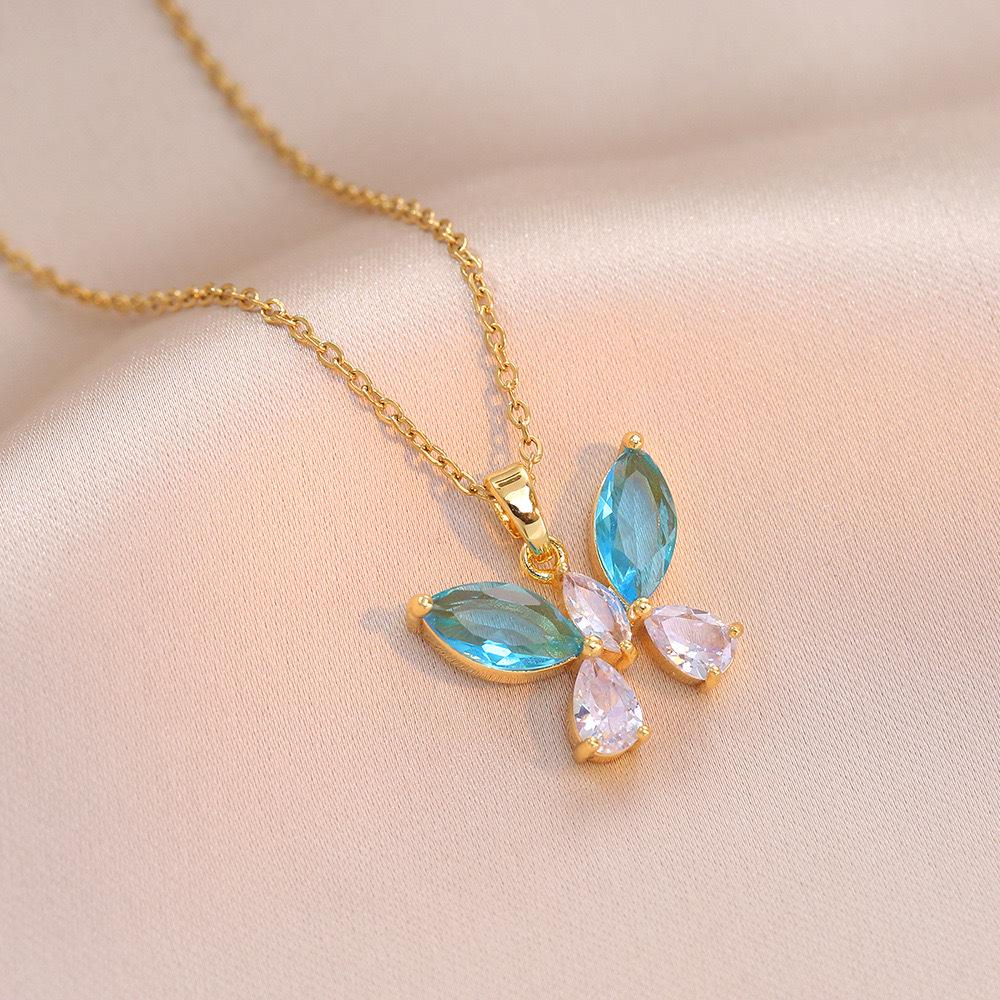 Butterfly Necklace with Color-Retaining Zircon - Fashionable, Versatile Women's Jewelry Accessory.
