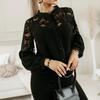 Moda damă ocazional toamnă iarnă imprimeu culoare uni mâneci lungi cu decolteu în V din dantelă bluze și cămăși