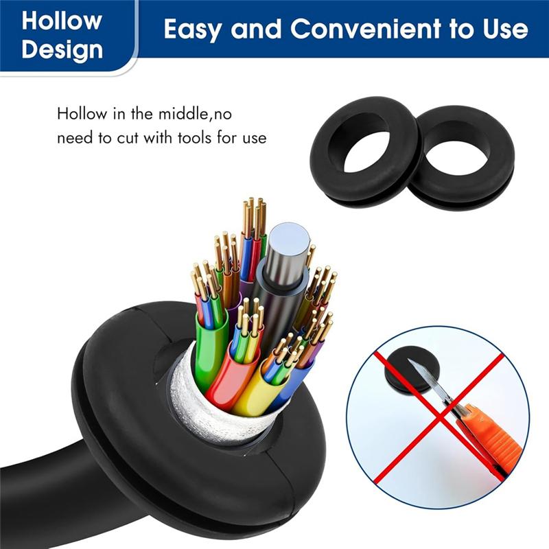 A25F-Rubber Grommet Kit Hollow 200Pcs, Hallow Firewall Grommets Assortment 8 Sizes Wire Grommets For Wiring, Hole Plugs,Automoti