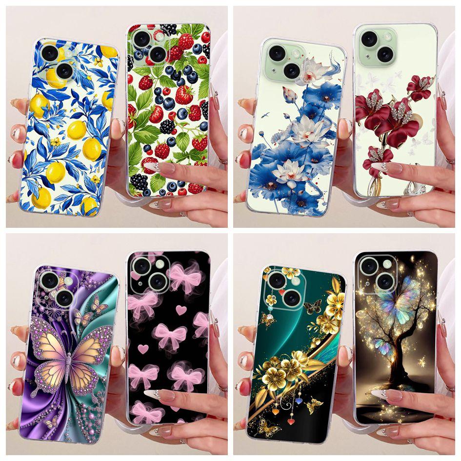 Silicone Case For iPhone 15 Pro Max Cover Stylish Flower Soft TPU Capa Protective Phone Covers For iPhone 15 15Plus 15Pro Bumper