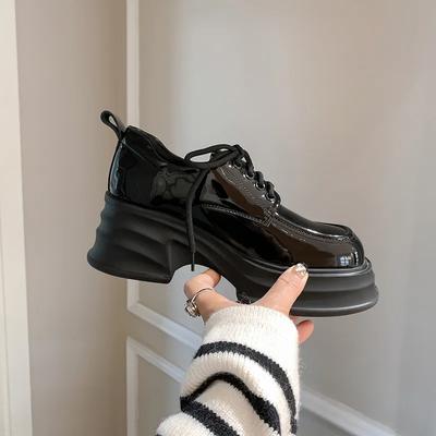Moda Damskie Buty z Prawdziwej Skóry Styl Brytyjskiego Kolegium Muffin Gruba Podeszwa Mokasyny Studentki Buty na Platformie Lolita Sznurowane Baleriny