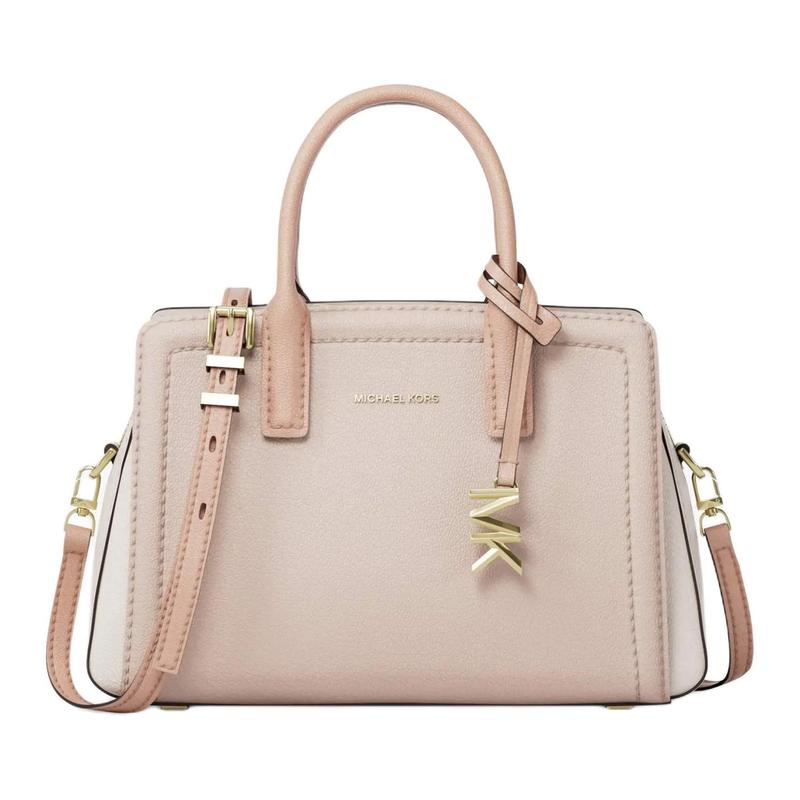 MICHAEL KORS Laila Adjustable Detachable Shoulder Strap Contrast Design Brand Logo Charm Artificial Leather Handbag Mini Women's Light Pink
