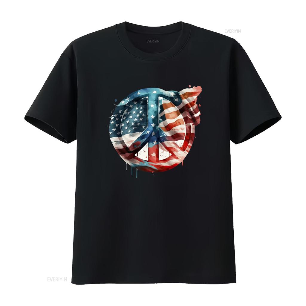 Memorial Day T Shirt With Peace Symbol And American Flag Patriotic Design For Veterans Land Of The Free Vintage