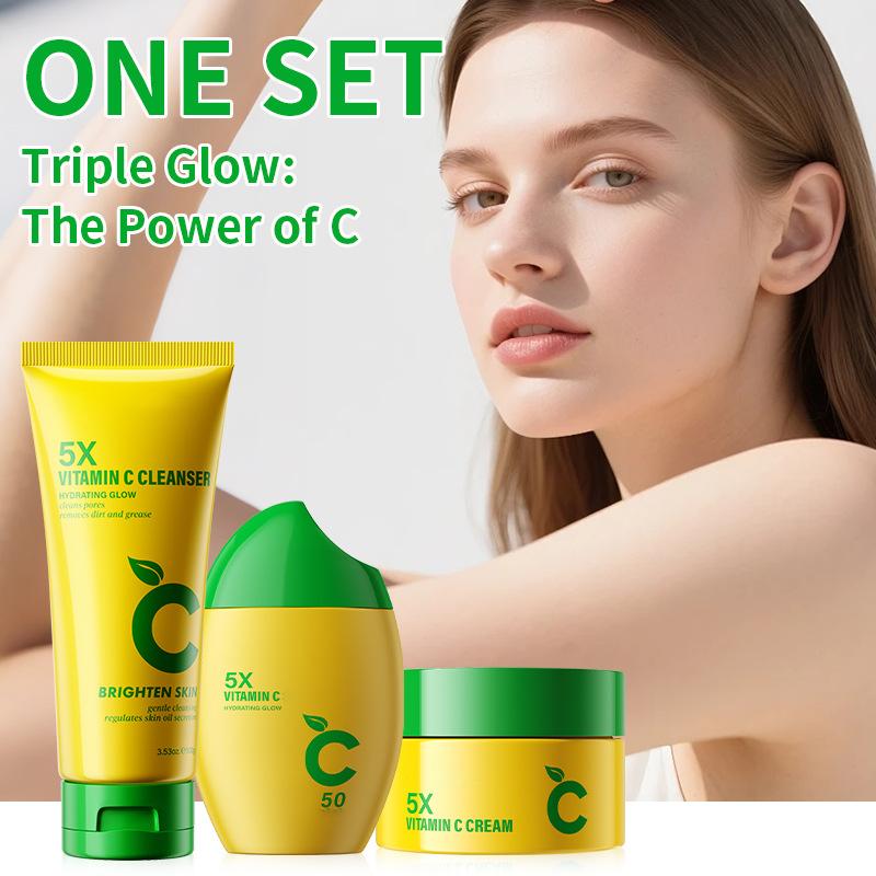 5X Vitamin C Skincare Set - Cleanser, Moisturizer & Sunscreen for Daily Glow 3pc set