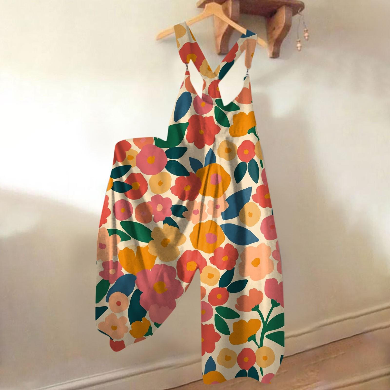 

(Куниде) Широкие комбинезоны для женщин, повседневные свободные комбинезоны без рукавов, ретро-принт, металлические пуговицы, длинные брюки, комбинезон с карманами S оранжевый