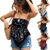 Women’s Sleeveless Ruffled Hem Strapless Top with Printed Pattern Slim Fit Bandana Style Blouse for Casual Wear