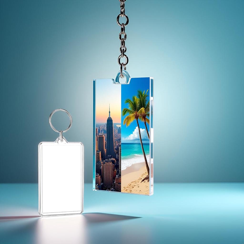 Transparent Acrylic Keychain Photo Frame, 1.57 x 2.16 Inches, Double Sided, Rectangle, with Split Ring, Picture Frames