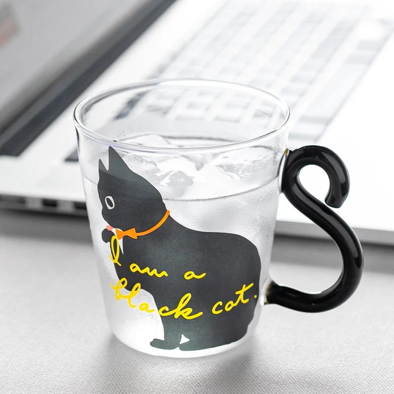 Transparent Single Layer Glass Cat Breakfast Mug Thick Handle Microwave Cute Student Home Milk Drink Cup