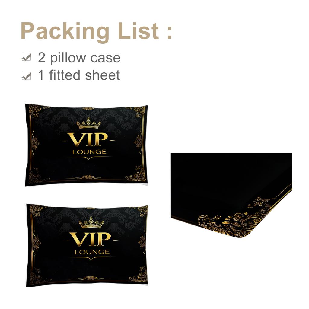 Crown Vip Muster 3-teiliges Bettwäscheset mit zwei Kissenbezügen, geeignet für Wohnzimmer und Schlafzimmer (Zimmer, Dekoration)