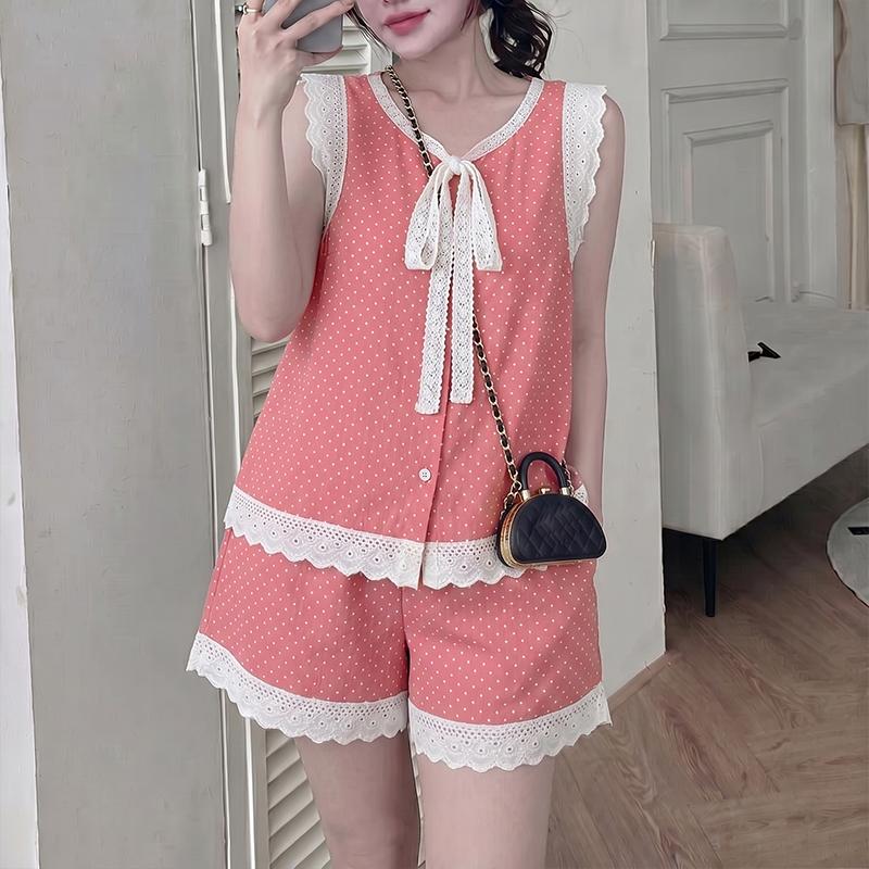 ZANZEA Women Sleeveless Vest Tops and Shorts Casual Polka Dot Print Two Piece Sets