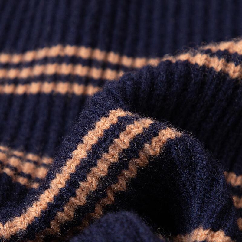 TUHUANG Women's Thickened 100% Wool Color Block Round Neck Sweater