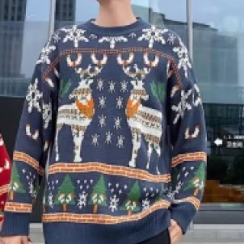 Trendy Red Christmas Sweater for Couples – Lazy Style Knitwear