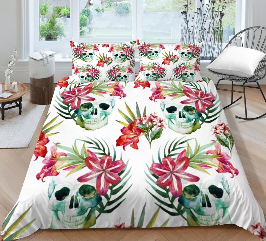 Set de lenjerie de pat cu craniu pentru acasă lenjerie de pat respirabilă cu husă de pernă husă de pilota de înaltă calitate pentru băiat, adolescent, textile de acasă