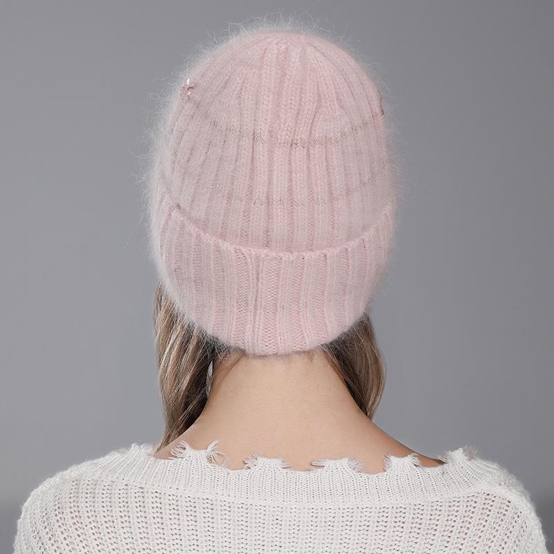 Women's New Winter Sequin Rabbit Hair Warmth Versatile Ear Protection Knitted Wood Hat