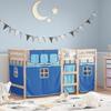 VidaXL Children's Mezzanine Bed and Curtains, Mid Sleeper Bed with Storage, Bedroom Furniture, Modern, Blue 3283809