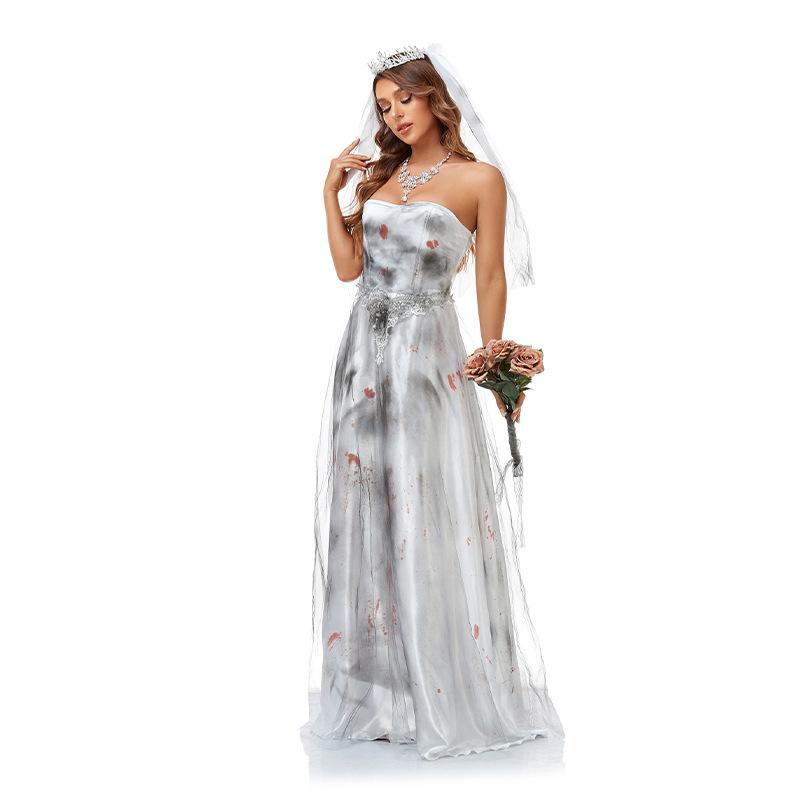 Halloween, Bloody Ghost Bride Couple Costume, Ink Smudge, Vampire, Performance Costume