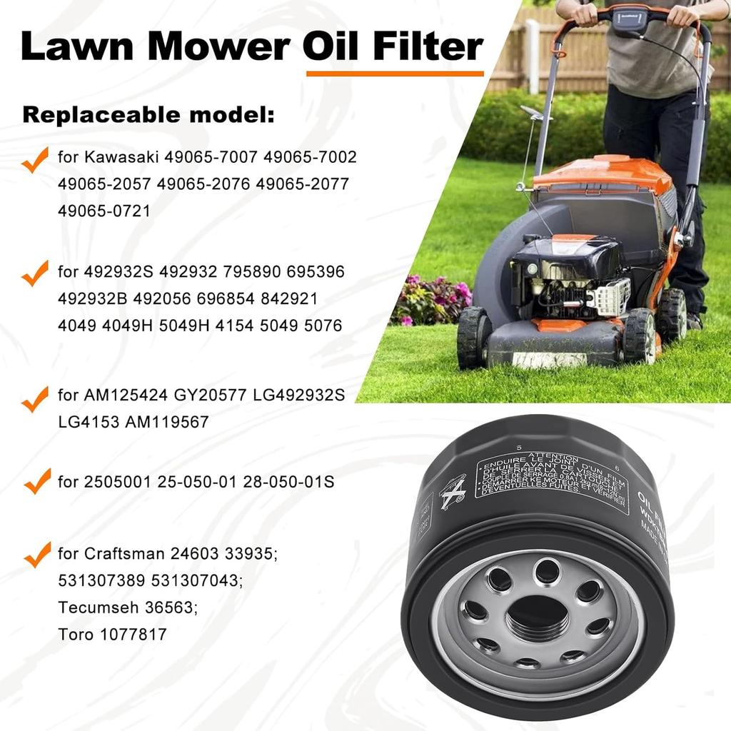 49065-0721 Oil Filter 49065-7007 For Kawasaki FR691V FR730V FR651V FR600V FX600V FX730V FS691V FS651V FR651V Engines, Pack Of 2