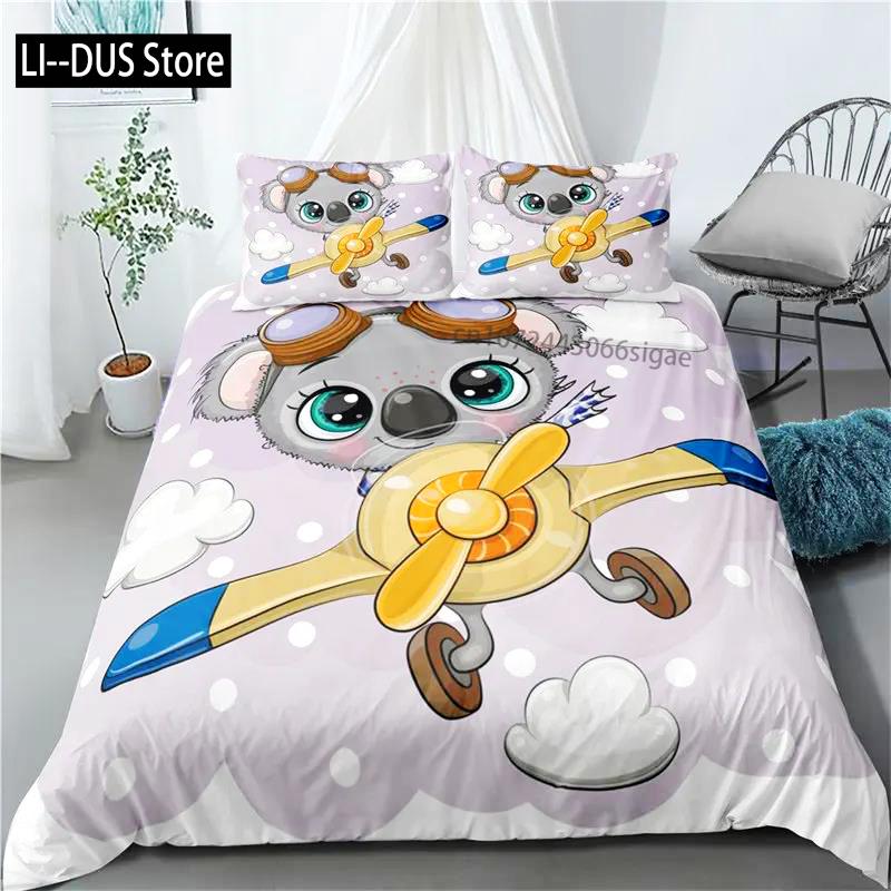 Comforter Cartoon Koala Microfiber Cute Animal Bedding Set Leaves Flowers Comforter For Boys Girls Children Room Decor