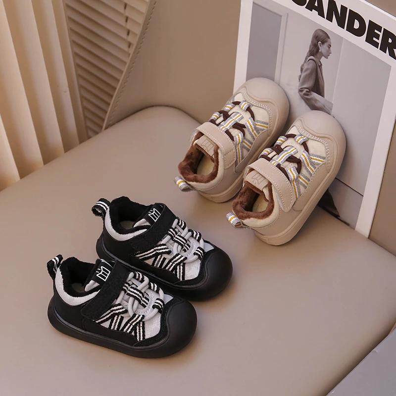 Kinder Ballerinas Zehenkappe Trendige Kinder Freizeitschuhe Rutschfest Klettverschluss 2024 Winter Neue Mode Baby Lauflernschuhe Warmes Wildleder