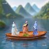 Creative Floating Mini Boat Ornaments: Zhuge Liang & Li Bai figures in Ancient Costume - DIY Decorative Accessories