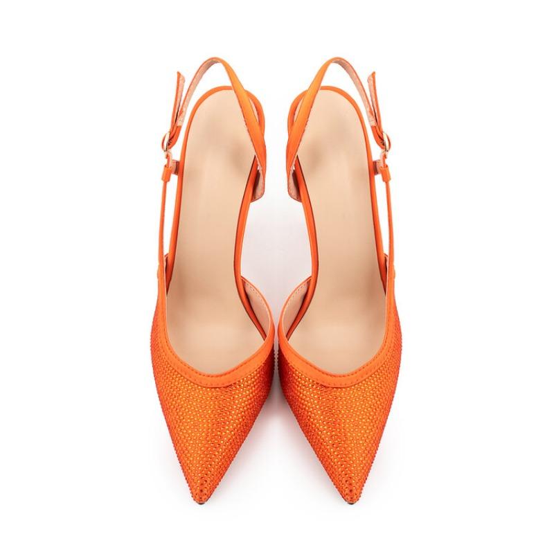 Fashion Fashion Show Water Diamond Orange High Heel Sandals Summer New Sexy Patent Leather Leopard Pattern Women's Singles Shoes 35-46