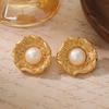 High End Vintage Pearl Earrings With Geometric Retro French Floral Alloy