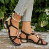 Square Toe Beaded Low-heeled Sandals Women's New 2025 Summer Thick-heeled Roman Sandals