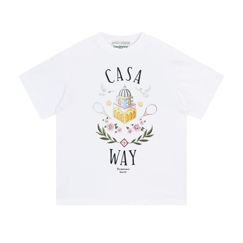 Casablanca Unisex Short Sleeve T-Shirt With Cosmic Castle Letter Print Loose Fit Cotton Tee