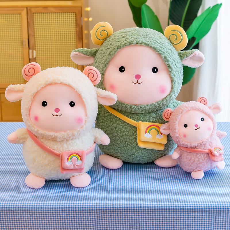 Cute Lamb Plush Toy Rainbow Sheep Doll Girl Sleeping On Bed Pillow Rag Doll Birthday Gift