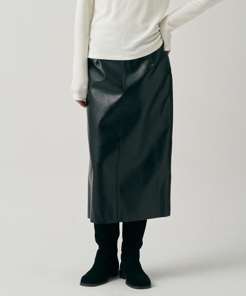 Mot Vegan Leather Slit Skirt - Black