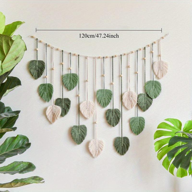 Handwoven Macrame Leaf Garland - Boho Wall Hanging for Bedroom Headboard & Mid-Century Living Room| | 47.5x29.5 6ft Textured Foliage Art