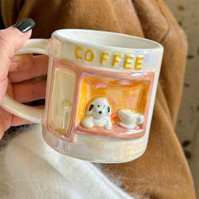 Creative Handmade Exquisite Coffee Cup Vintage Coffee Cup Handle Mug Cups Puppy Mugs Drinkware Kitchen Dining Bar Home 400ml