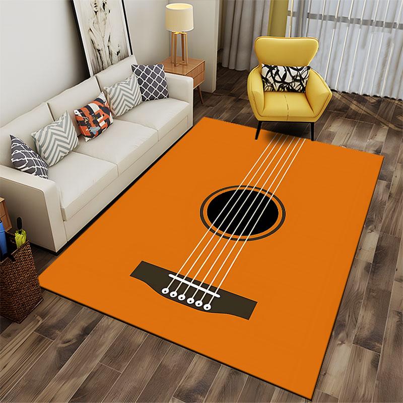 Guitar Theme Orange Carpet suitable as a non-slip mat for the living room or bedroom sofa
